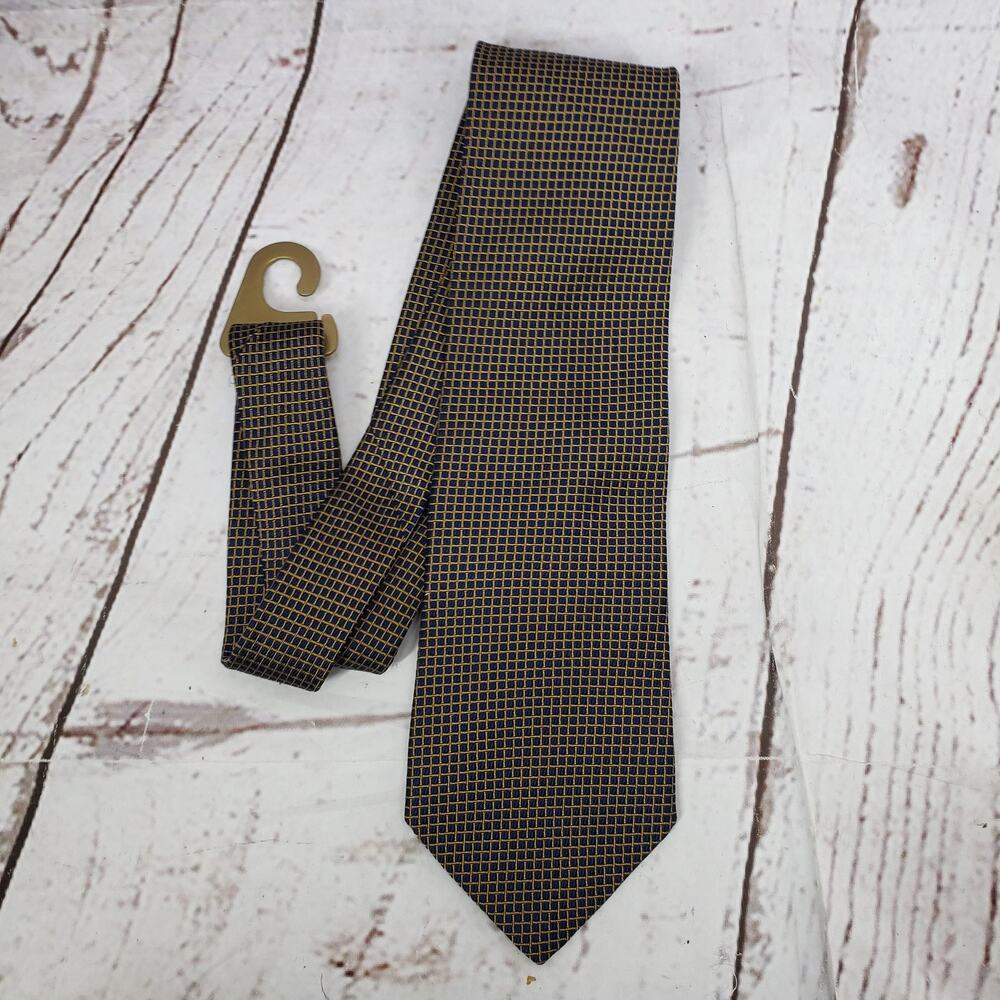Brooks Brothers Makers Blue Gold All Silk Mini Window Pane Tie